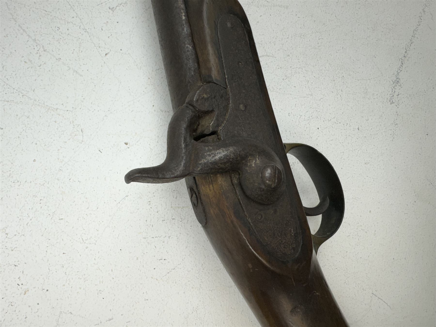 19th century single barrel percussion fire shotgun, muzzle loader, walnut stock with chequered grip and engraved steel fittings, the 84cm (33