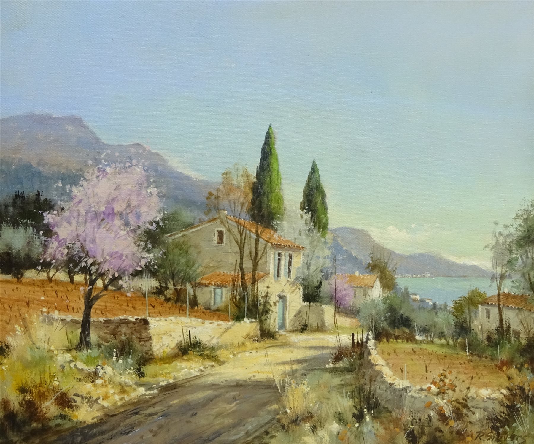 Rein Sievers (Dutch 1929-): Mediterranean Coastal Houses, oil on canvas signed 49cm x 59cm 
Provenance: purchased from Harrods in 1981