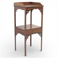 George III mahogany two tier night stand, rectangular tray top with three quarter gallery ...