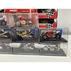 Fifty-one die-cast models of motorcycles by Maisto, Protar Italeri, Welly etc; many in perspex display boxes, some in window boxes and some unboxed