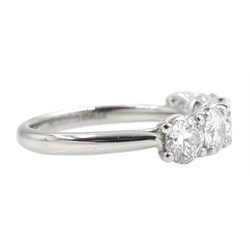 Platinum five stone round brilliant cut diamond ring, hallmarked, total diamond weight approx 2.05 carat