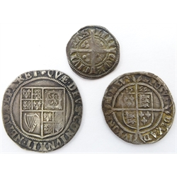  James I shilling, first coinage 1603-4, Queen Elizabeth I 1569 sixpence and a hammered penny  