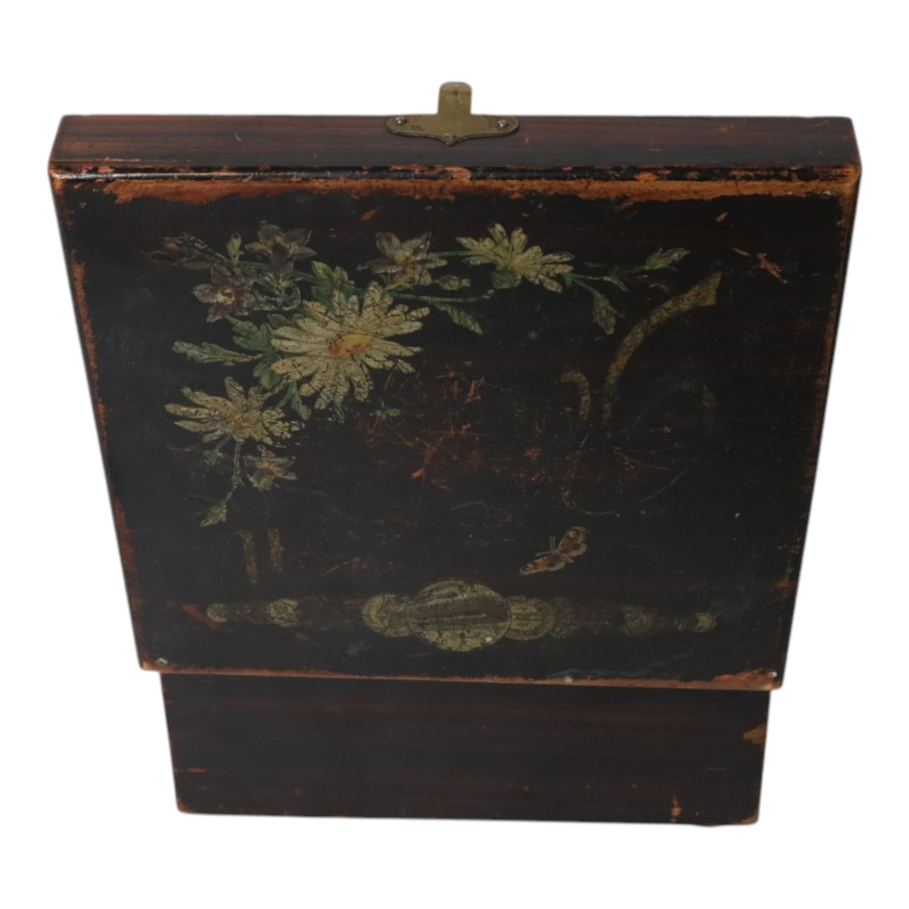 German late 19th century Polyphon, in a mahogany finished case with floral decoration to cover, serial no. 17707, with thirteen discs, H12.5cm, W20cm