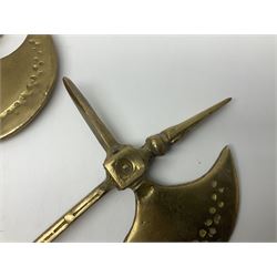 Ornamental cast-brass double-headed axe, together with another similar, H44cm