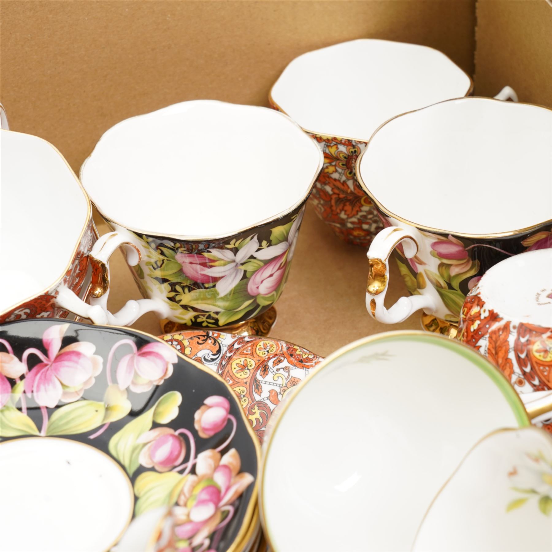 Collection of tea services, including Royal Doulton thistle pattern, Royal Albert Provencal Flowers, Rosina pattern etc 