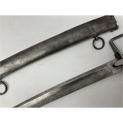 Late 18th century British 1788 Pattern Light Dragoon trooper's sword, with 88.5cm curving fullered blade, steel hilt with oval langets, knucklebow and wire-bound ebonised grip; in polished steel scabbard with two suspension rings L106.5cm overall