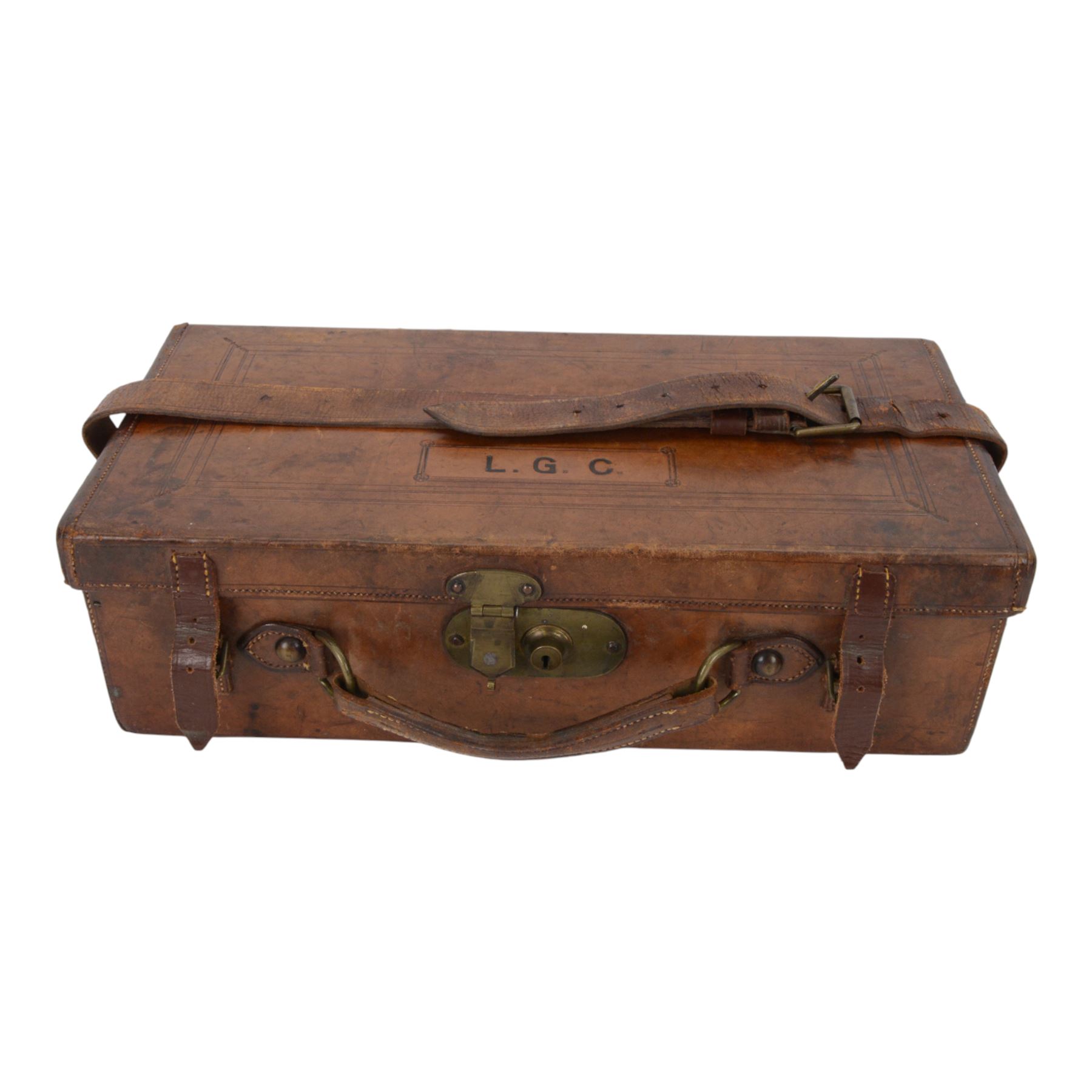 Leather six division shotgun cartridge box with the label of James Woodward, London W47cm