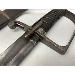 Italian M1833 Sabre with slightly curving 79cm fullered steel blade, the plain steel hilt with 'D' shaped knuckle bow, langets and wire-bound leather grip; in steel scabbard with single hanging ring L101cm overall