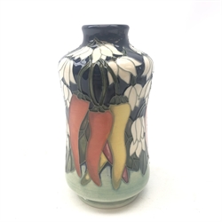  Moorcroft Chilli Peppers pattern vase, designed by Paul Hilditch for the Mediterranean Collection H13.5cm   