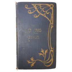 Early 20th century postcard album, belonging to Jockey John Edward (Jack) Leach, born Nov. 1901, with hand coloured pages including twenty two coloured cards from the Jockey Series, silhouette card signed F Winter, other jockey and racing cards, fox hunting, seven Racing Pigeon cards etc (141)