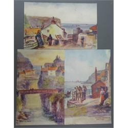  Three J Ulric Walmsley, Ruddock 'Artist Series' Post Cards of Staithes, Top of Church St. Stathes Beck, The Cod & Lobster Inn, 1913, (3)  