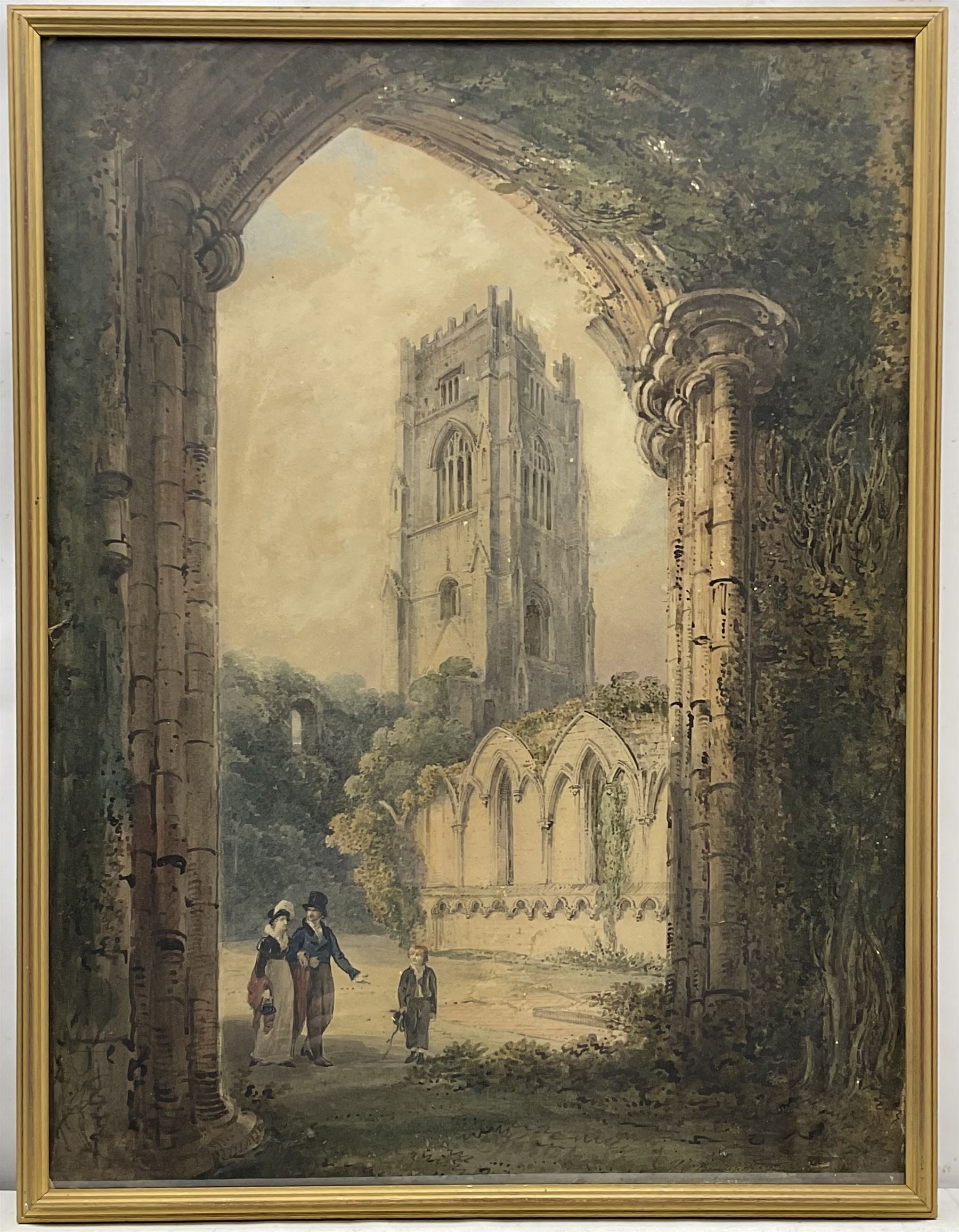 H W B*** (18th/19th century): Fountains Abbey, watercolour signed 73cm x 55cm