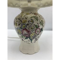 Copeland Spode table lamp with floral decoration, together with another table lamp, largest with shade H57cm