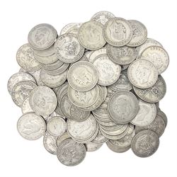 Approximately 500 grams of Great British pre 1947 silver coins, including  two shillings, one shillings and threepence pieces