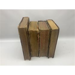 Sancti Gregorii Magni Papae Primi Opera , Sixti V Pont Max Iussu .... 1640 Paris. Two volumes in one with engraved galleon to each title page; R.P. Joan. Stephani Menochij Doctoris Theologi E Societate Jesu .... Editio Novissima .... Tomus Primus. 1683 Lugduni Francisci Comba; and two other similar leather bound folio volumes lacking title pages (4)