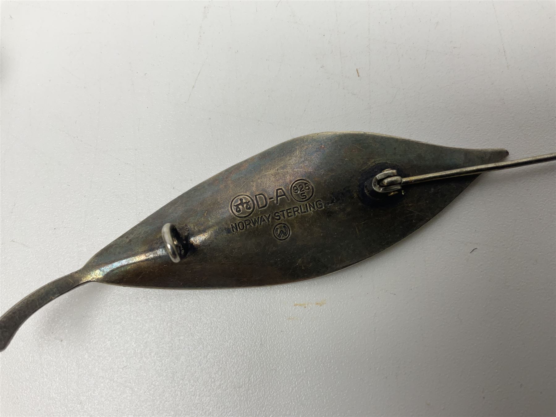 Norweigian silver enamel leaf brooch by David Andersen, together with a military issue pocket watch and a collection of costume jewellery including pair of clip on earrings by Butler & Wilson, beaded jewellery, brooches, etc