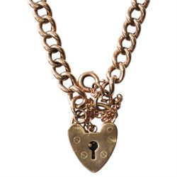 9ct gold curb link bracelet with heart padlock clasp