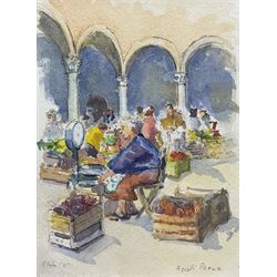 Catherine Tyler (British 1949-):  'Vegetable Seller - Ascoli Piceno', watercolour signed a...
