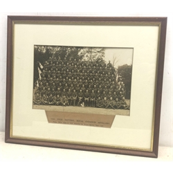  Black & white photograph entitled '179th Siege Battery, Royal Garrison Artillery, taken before departure from Aldershot for Active Service Sept., 1916' 22 x 28cm, mounted, framed and glazed  