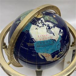 Night Sky Celestial Globe, on gilt metal stand, H36cm, with original box and certificate, together with a polished hardstone terrestrial globe, H34cm