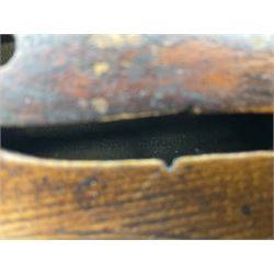 Chinese Parrot violin with 35.5cm two-piece back; L59.5cm in carrying case; and early 20th century German violin for restoration; bears label 'Antonius Stradivarius Faciebat Anno 1730'; cased with bow (2)