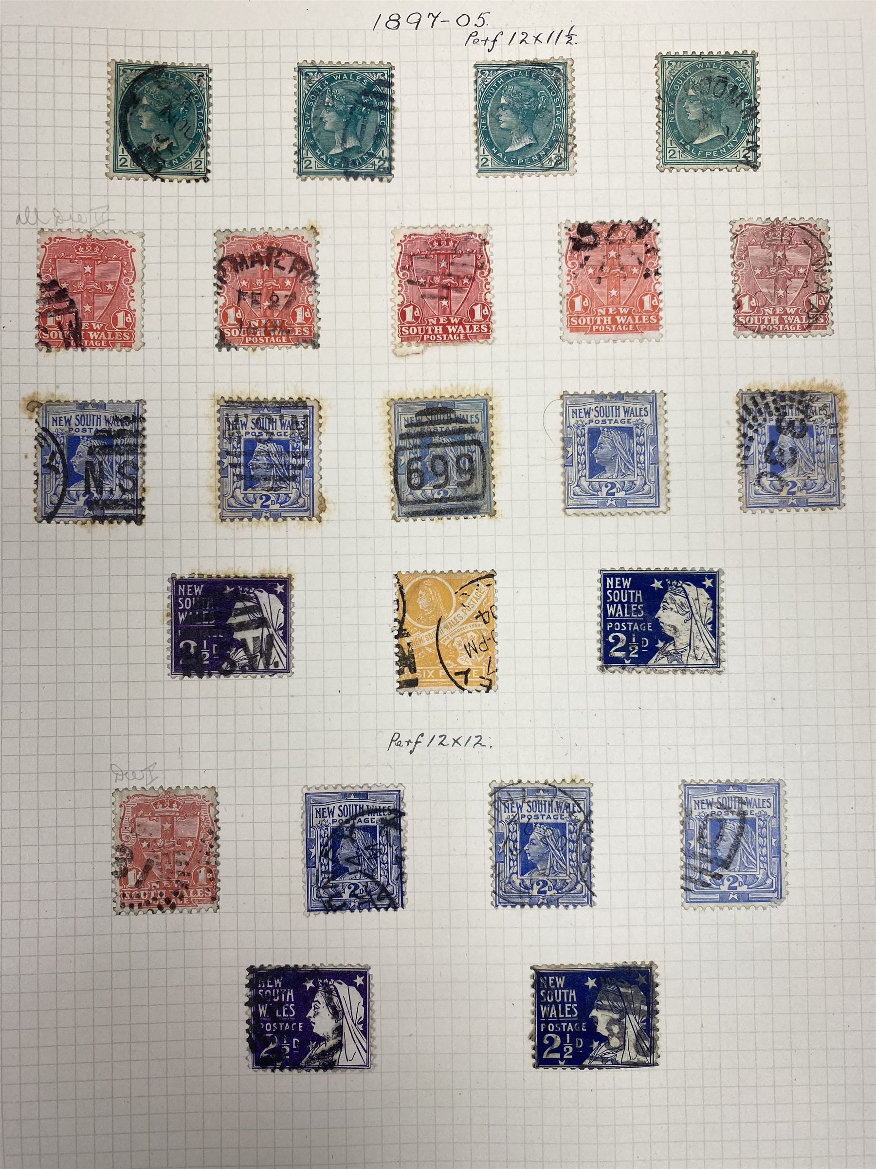 Australia New South Wales stamps, including 1850-4 various imperf issues, 1854-6 including five pence, six pence, one shilling etc, 1856-60 registered letter stamps, 1861-88 five shillings etc, housed on pages