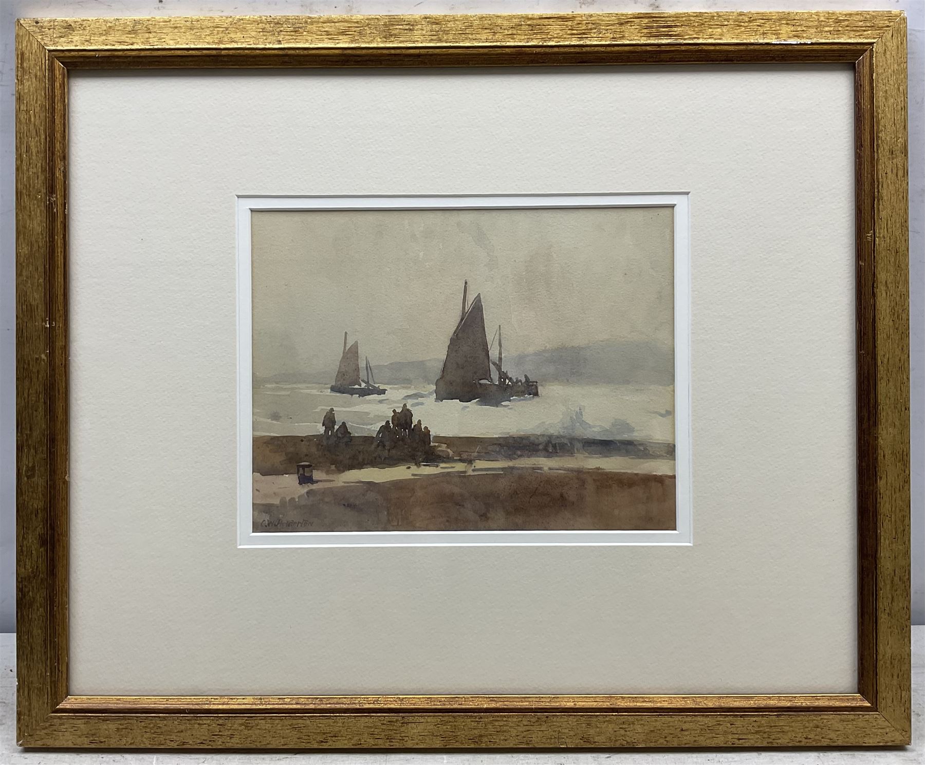 Charles William Adderton (British 1866-1944): Watching the Boats from the Sea Wall, watercolour signed 20cm x 26cm