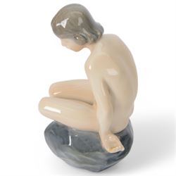 Royal Copenhagen Figure The Little Mermaid no. 4431 together with two Girl on Stone no . 4027  