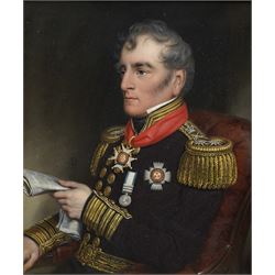 Circle of Sir George Hayter (British 1792-1871): 'Portrait of Vice Admiral Sir Francis Mason' in Naval Uniform, oil on panel unsigned, titled on label verso 38.5cm x 32cm
Notes: Vice Admiral Sir Francis Mason is depicted in full-dress naval uniform, bearing the star and sash of a Knight Commander of the Order of the Bath. A veteran of the Napoleonic Wars and lifelong Royal Navy officer, Mason served with distinction, rising to Vice Admiral and receiving one of Britain’s highest military honours.