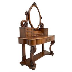 Victorian mahogany Duchess dressing table, fitted with multiple drawers and swing mirror, on acanthus carved cabriole supports with scroll carved terminals 