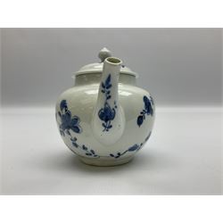 18th century Worcester miniature or toy teapot and cover, circa 1756, decorated in the Rock Warbler pattern in underglaze blue, with workman's mark beneath, approximately H8cm