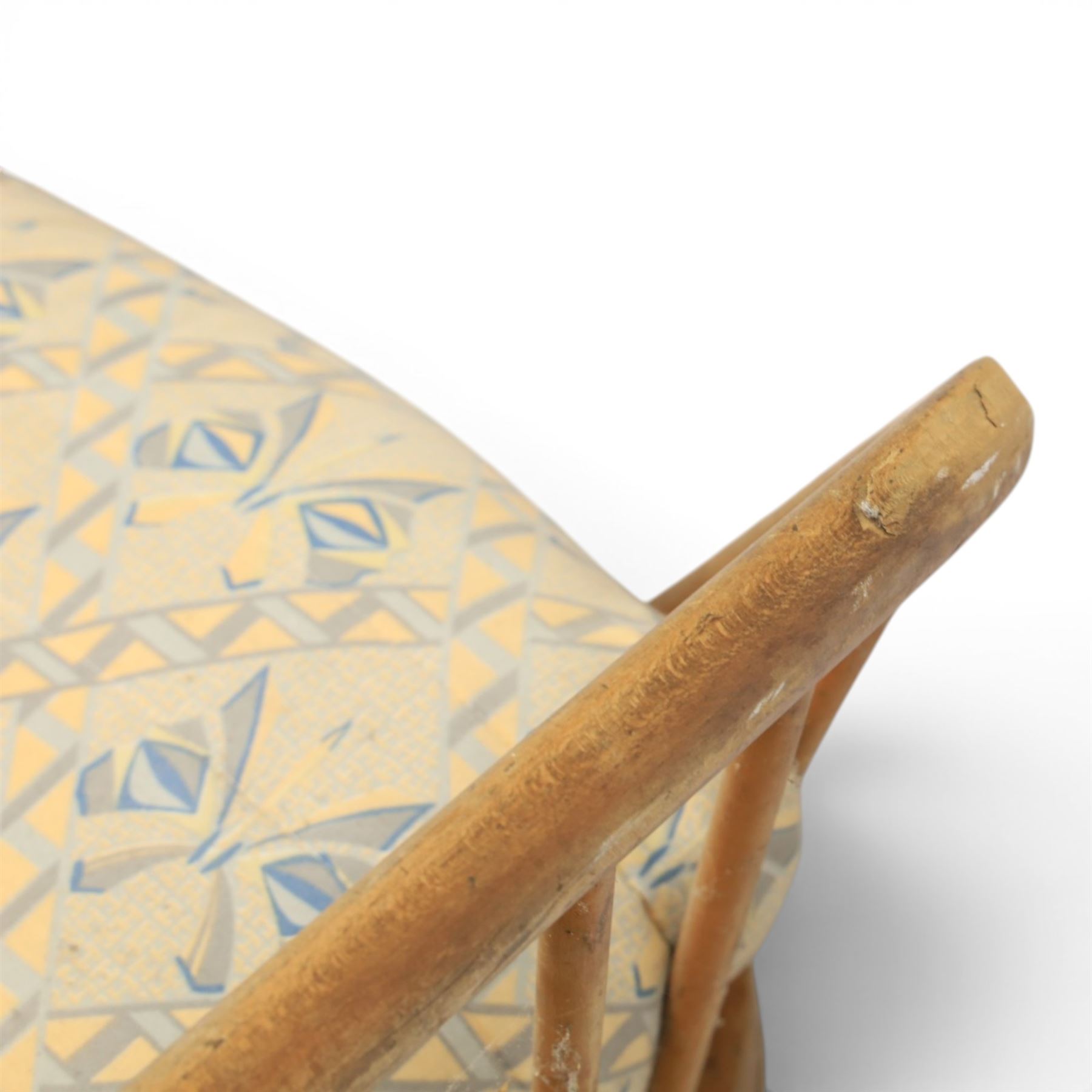 Lucian Ercolani for Ercol - 'Studio Couch' model no. 355, elm and beech framed, with loose geometric cushions