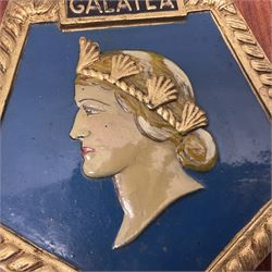 Six Naval wall shields, including HMS President, Vanguard, HMS Kilmorey etc, and another plaque 