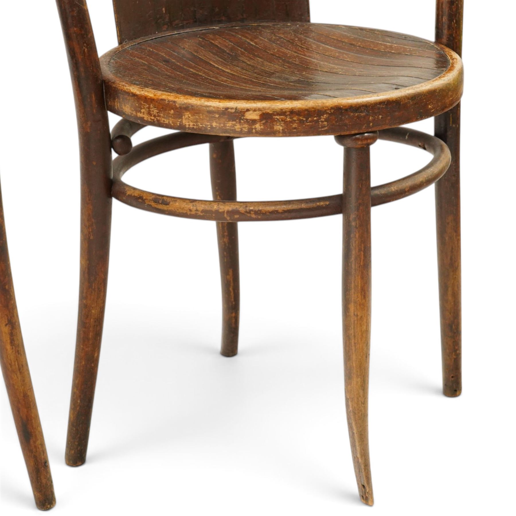 Fischel - Set of six early 20th century Czech Republic bentwood bistro chairs, with continuous hoop back, circular seat on tapering supports united by a stretcher