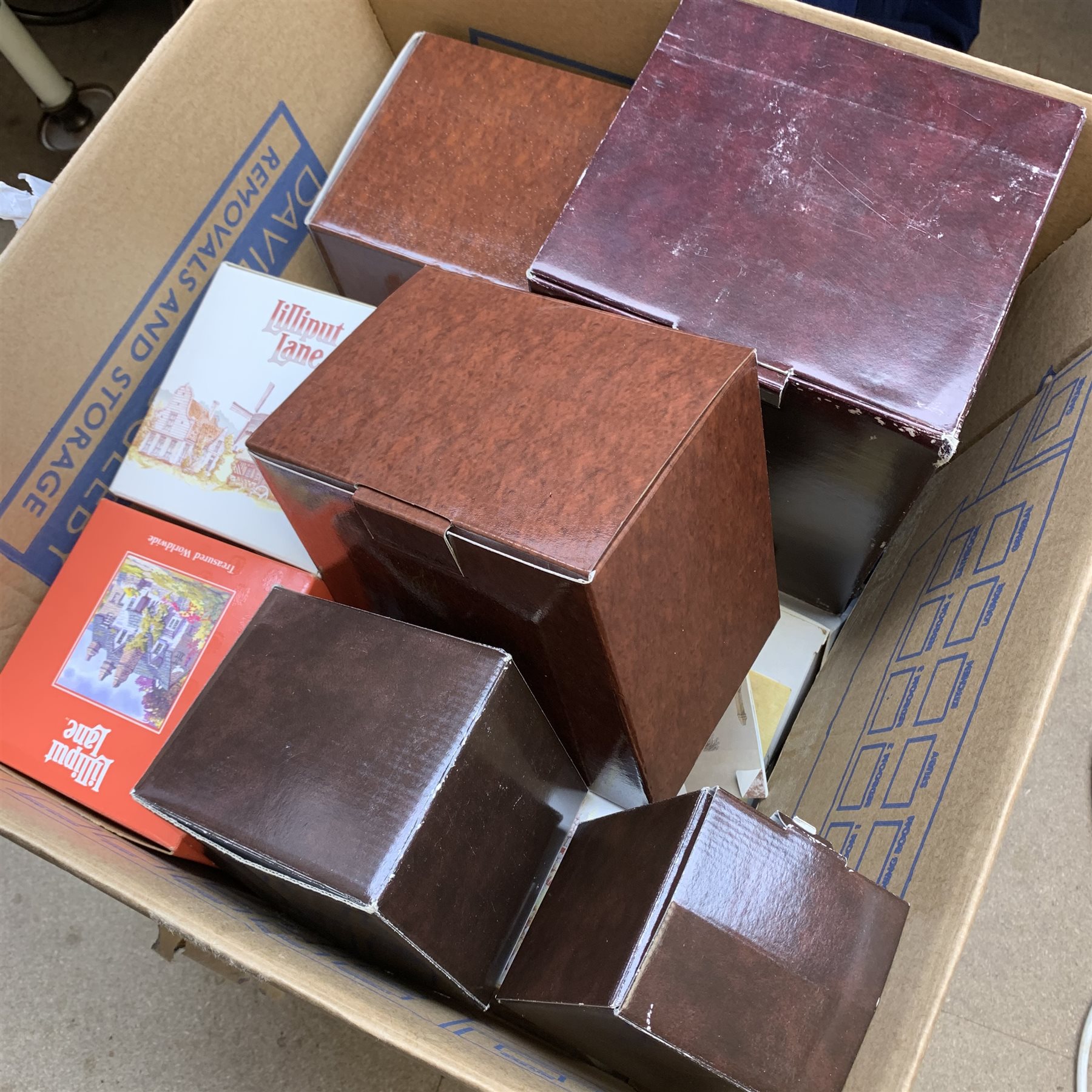 Six boxed Lilliput Lane cottages, comprising Dovetails, Jones the butcher, Kendal tea house, Junk & Disorderly, Rose Cottage, and Armada House, together with six boxed Country Artists figurines, Sparrowhawk, Goldfinch with Lily, Splendid Fairy Wren, Kingfisher, Owl, and Duck. 