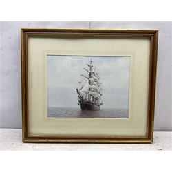 Roger Davies (British 1945-): Clipper at Full Sail, watercolour signed 31cm x 41cm