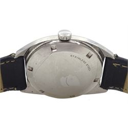 Longines Conquest gentleman's stainless steel wristwatch, blue dial with date aperture, Cal. L633.1, case No. 1578-1-633, on black leather strap