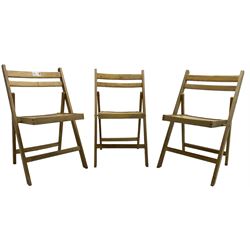Set of three mid-to-late 20th century hardwood folding chairs