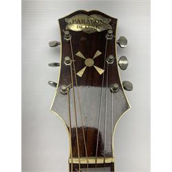 Clifford Essex Paragon De Luxe handmade acoustic guitar c1936 with tobacco sunburst finish and original machines; serial no.501 with original guarantee card L108.5cm; in original case