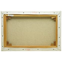 Keith Woodcock (British Contemporary): 'Young Guns' - Kimi Raikkonen and Nick Heidfeld in the their Sauber Cars Formula One 2001, acrylic on canvas signed, 41cm x 61cm