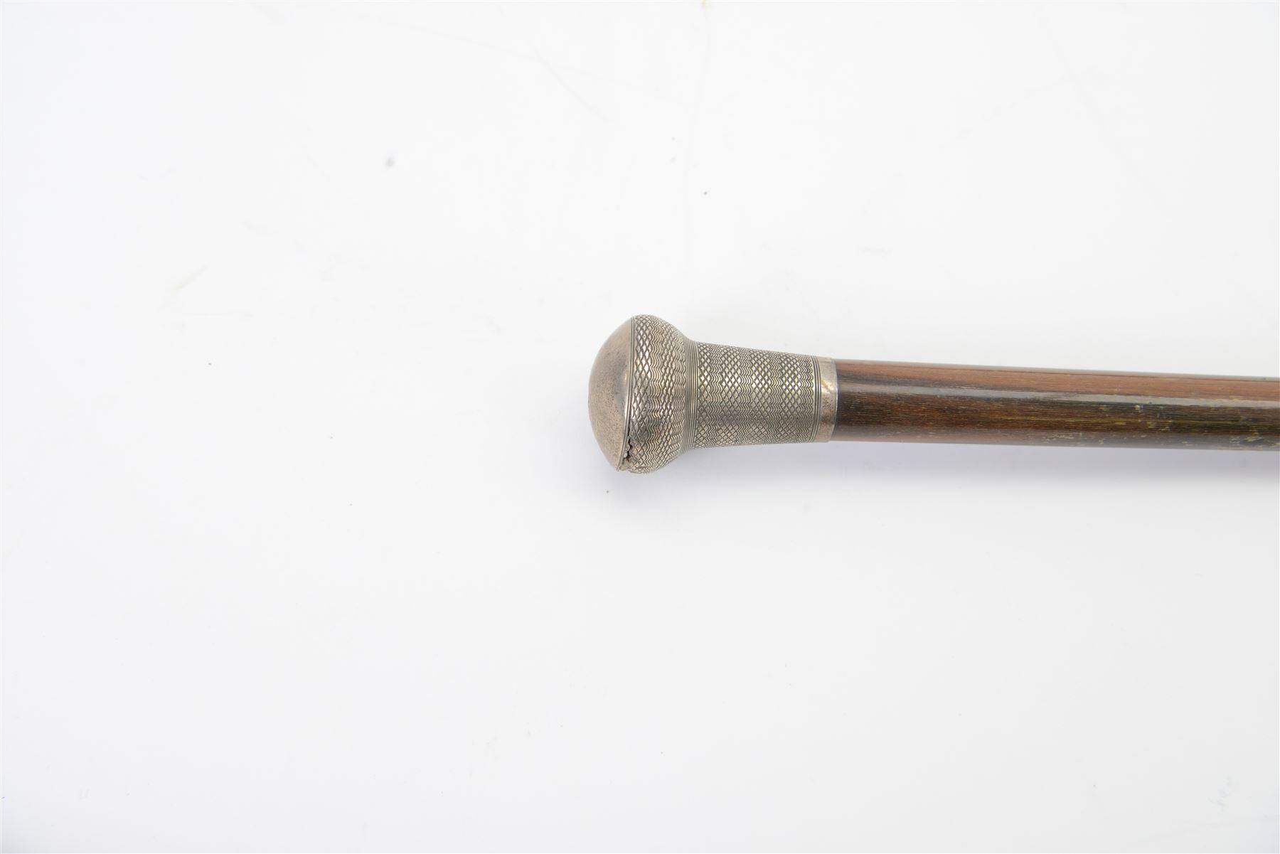 Walking stick, with silver, hallmarked, engine turned pommel and one other silver mounted walking stick, hallmarked, tallest H92cm