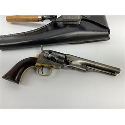 Colt .36 calibre percussion five-shot police pocket revolver, all parts with matching serial no.18334, 14cm barrel marked 'Address Col Saml Colt New York US America' with under barrel swivel rammer, brass trigger guard and backstrap with two-piece wooden grips L28.5cm; with modern bullet maker and leather holster.