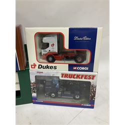 Corgi - nine limited edition die-cast heavy haulage tractor units including five Truckfest CC13223, CC13714, CC12817, CC12815 & CC13728; together with CC12214, CC12107, CC12904 & CC13210; and Morrisons promotional plastic delivery lorry; all boxed (10)
