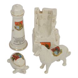Scarborough Crested Ware including, tanks, a grenade, plane, canon, Scarborough castle, lobster pot, camera etc   