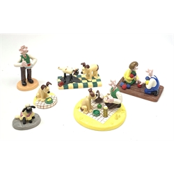 A group of six Coalport Wallace & Gromit figurines, comprising 'Picnic on the Moon' no 717/2000 with certificate, 'Woolshop Encounter', 'Oh, what a mess!', 'Cracking toast Gromit', 'More cheese, Gromit?', 'Shaun's new coat', each in maker's box with accompanying swing tag.