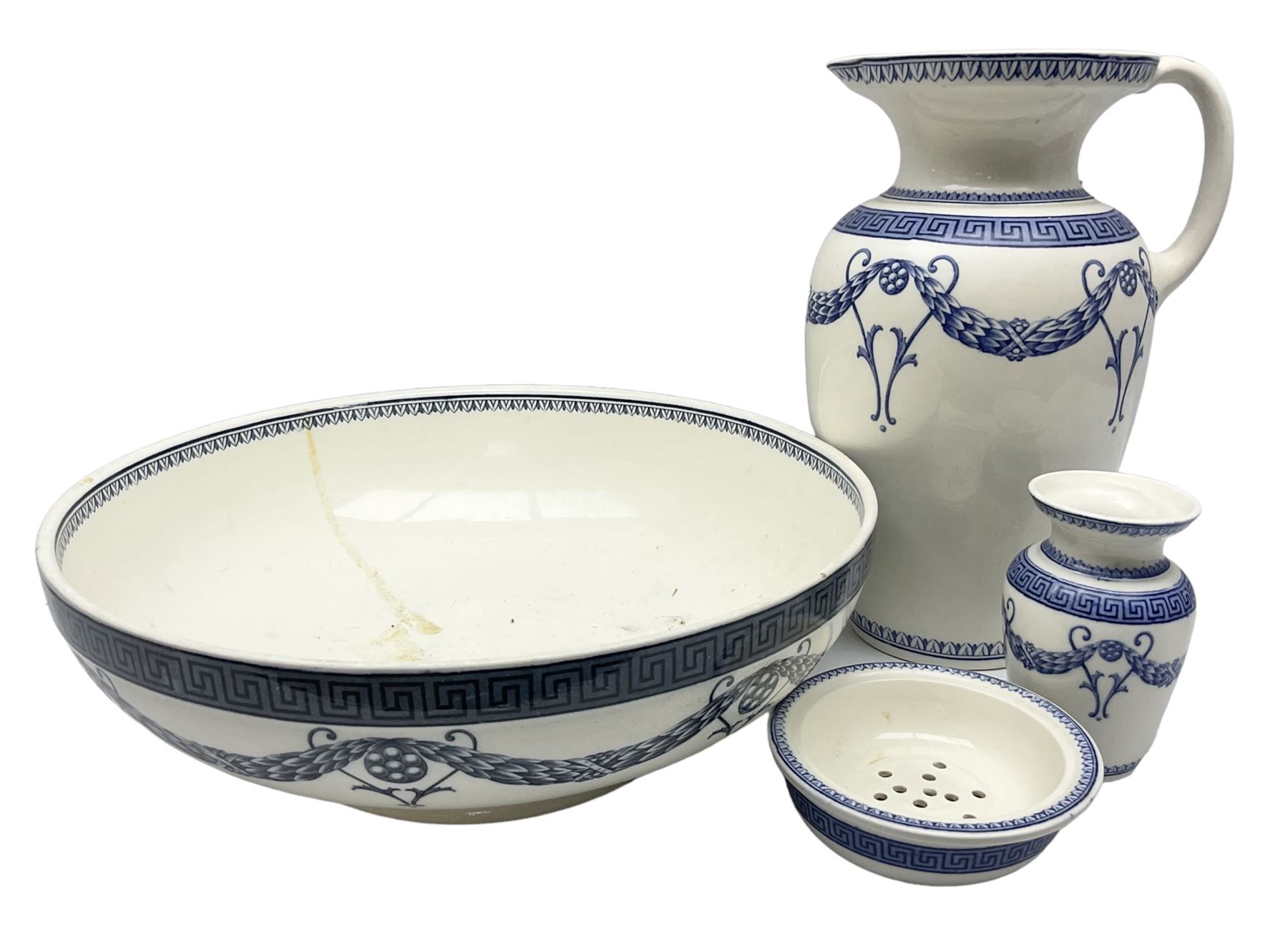 Early 20th century Wedgwood Etruria Athens pattern four piece blue and