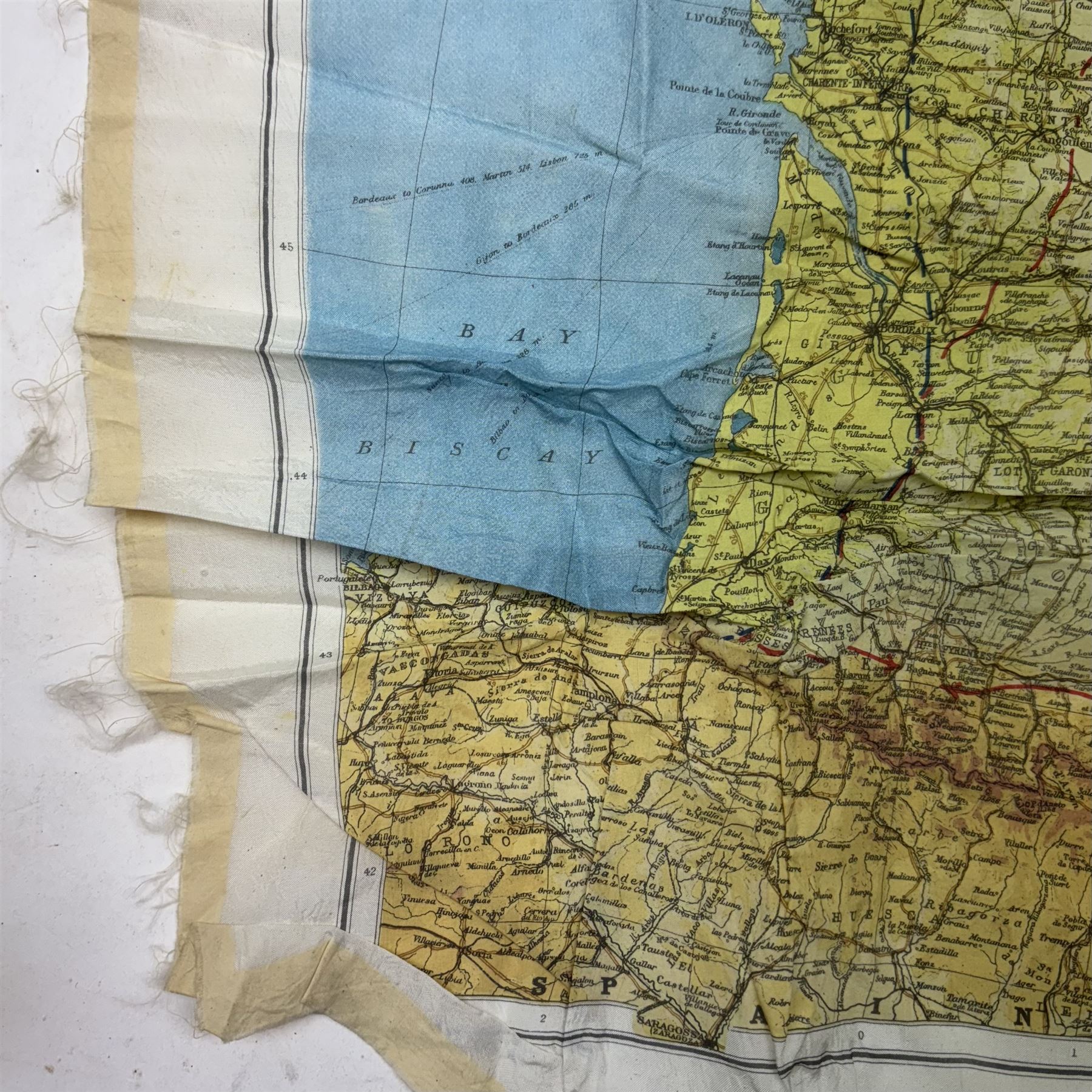 WWII British Parachute Regiment Escape and Evasion Silk Map, covering 'Zones of France', second edition H51cm