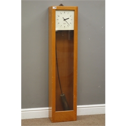  Gents' of Leicester teak cased electric master clock with pendulum, enclosed by glazed door, Arabic dial, H129cm   