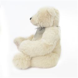 Charlie Bears large plush jointed teddy bear 'Ursula', with cream fur and grey bow, designed by Isabelle Lee, with tags, H84cm 