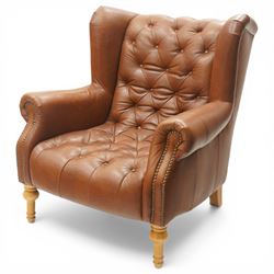 Alexander James design fully tan leather chair, with full button back seat and back, with ...